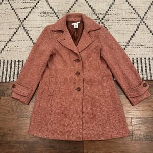 Cabi Coat Womens Large Jacket Dark Orange Herringbone Tweed Wool Blend #170